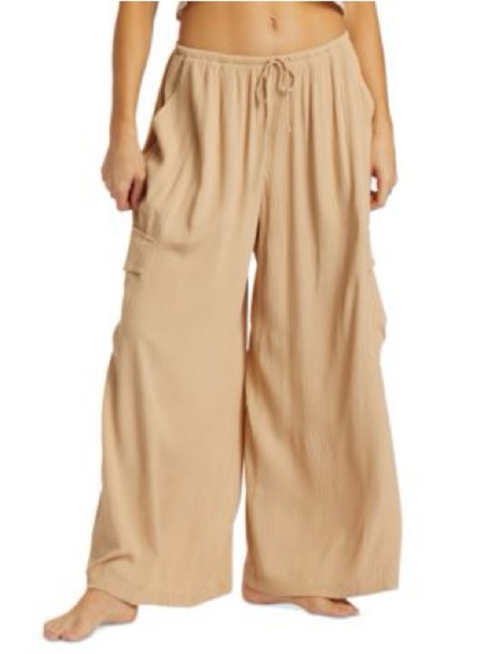 Billabong Beach Babe High-Rise Cargo Pants Wide Leg Drawstring Lounge Pants - M